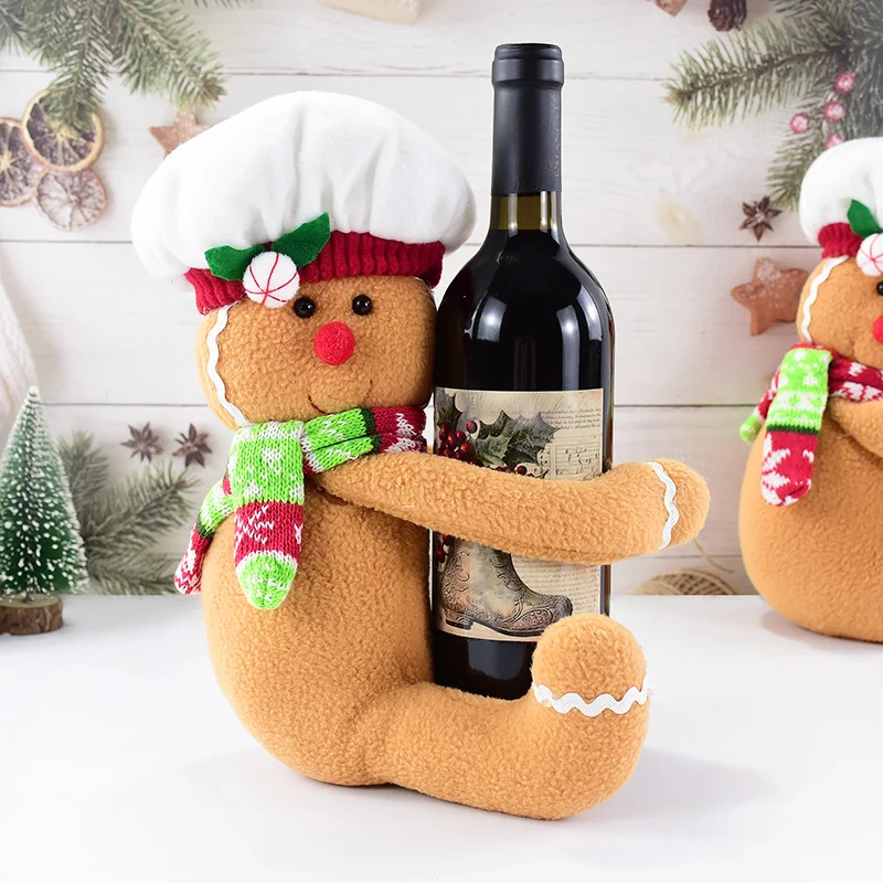 Christmas Gingerbread Man Doll Ornaments Gingerbread Man Hug Wine Bottle Curtain Decoration Hanging Doll New Year Noel Navidad