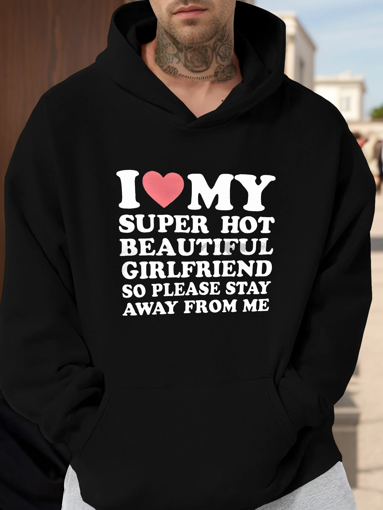 

Men's Funny Relationship Humor Hoodie - "I Love My Super Hot Girlfriend" Pattern Sweater - Large Loose Version Pullover Sweater