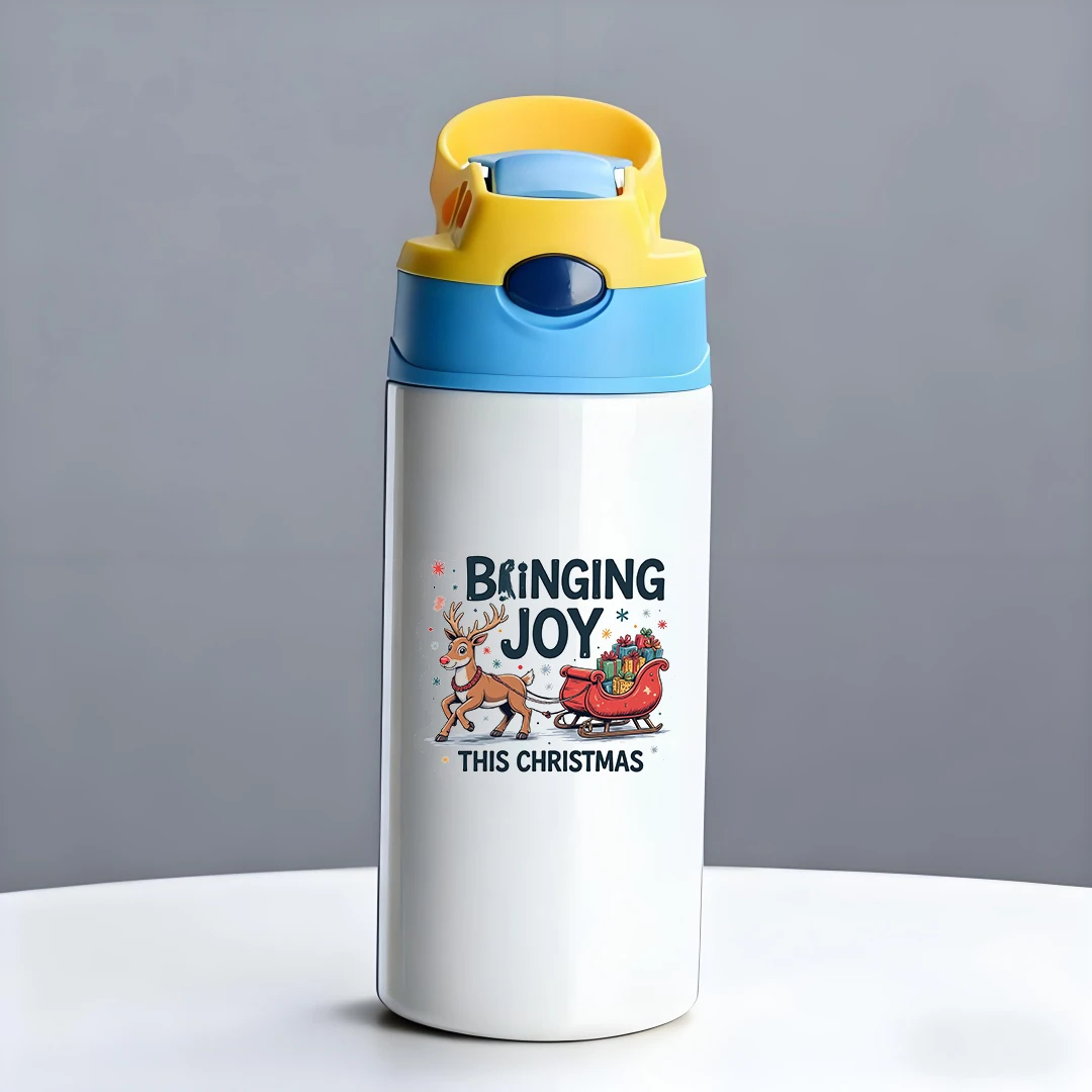 Isolierter Becher aus Edelstahl 304, Cartoon-Rentier, Weihnachtsstrohbecher, isolierte Wasserflasche für Kinder, isolierter Becher, Weihnachten