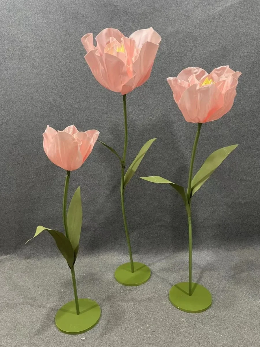 3Pc Giant Tulip Artificial Foam Flower Head Event Wedding Road Guides Flower Stand Home Party Backdrop Decor Stage Window Layout