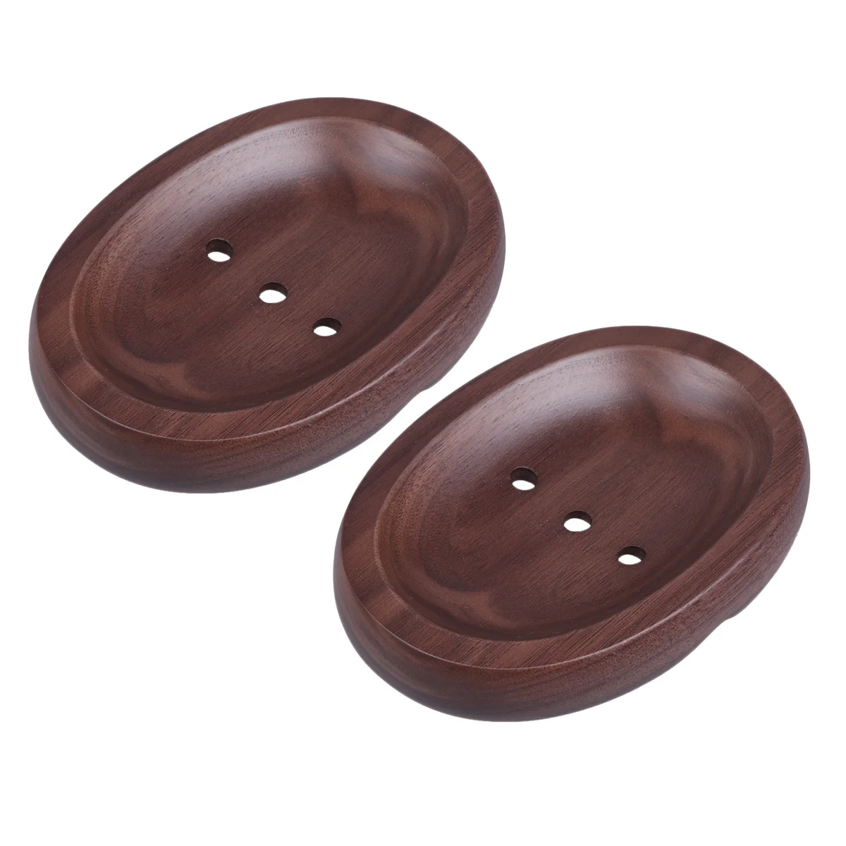 

2pcs Wooden Soap Dish Black Walnut Long Lasting Easy Clean Hole Design For Shower Bathroom Bathtub Kitchen Multi Purpose