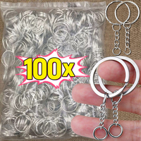 50/100pcs Stainless Steel Metal Blank Keyring Keychain Split Rings DIY Keyfob Keys Ring Lobster Clasp Key Pendant Chains Buckles