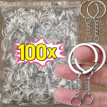 스테인레스 스틸 금속 블랭크 키링, 분할 링, DIY 키팝 키링, 랍스터 걸쇠, 키 펜던트 체인 버클, 50 개, 100 개