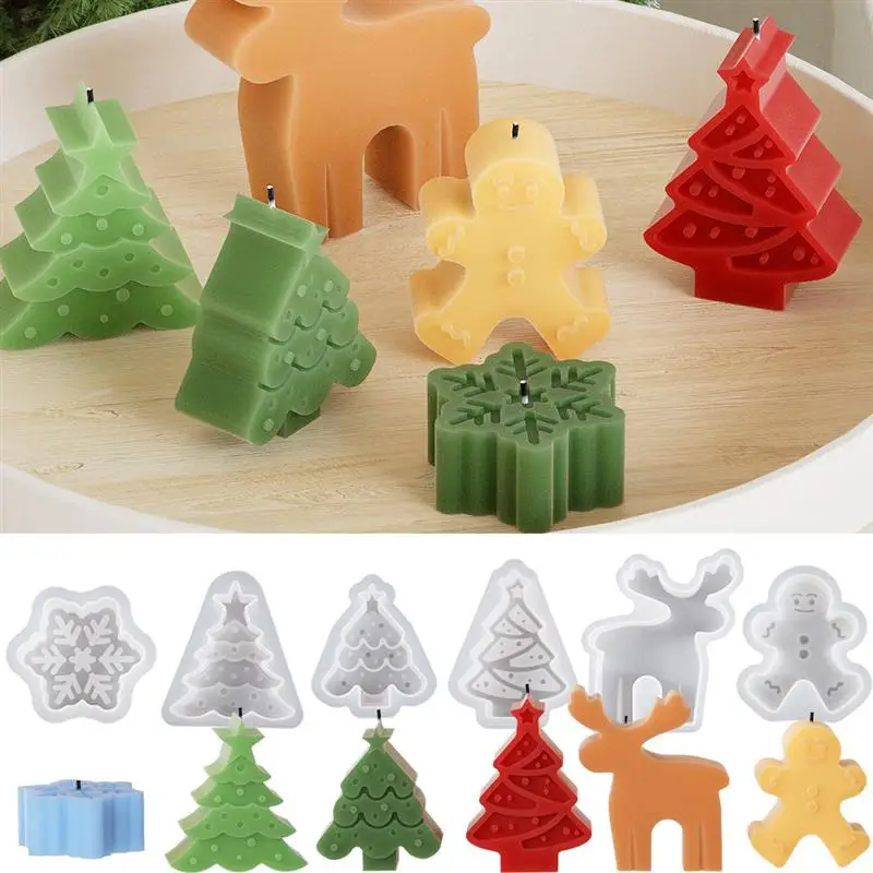 Christmas Tree Snowflake Candle Silicone Mold DIY Xmas Ornaments Making Handmade Scented Soap Plaster Resin Festival Gifts Decor