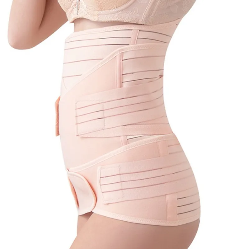 Conjunto 3in 1 maternidade shapewear, rosa e preto, cincher cintura elástica, cinto abdominal, banda barriga respirável para todas as estações