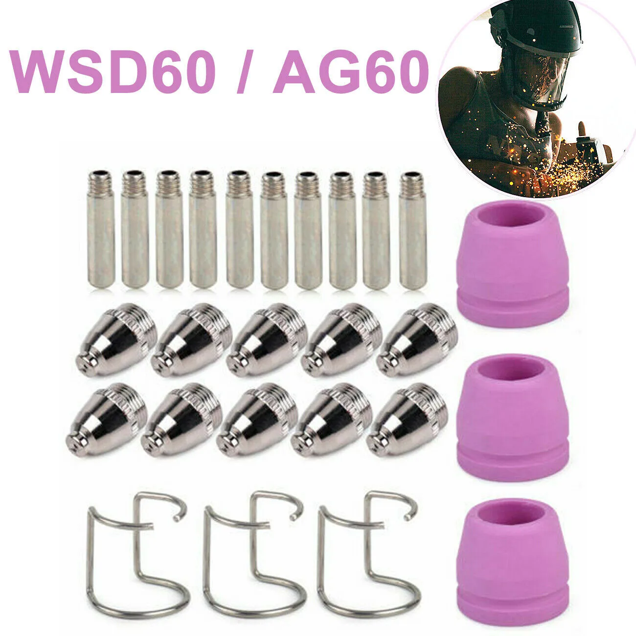 for sg 55 for ag 60 WSD 60 Air for plasma Cutting Machine for torch Consumables 100pcs Copper Electrode Ceramic Cup 28mm