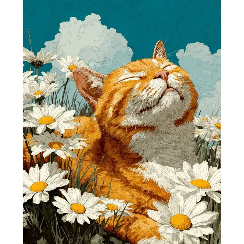 صور مخصص التلوين حسب عدد مجموعات للبالغين القط رسمت باليد على قماش دهان داي حسب عدد الزهور ديكور المنزل #1