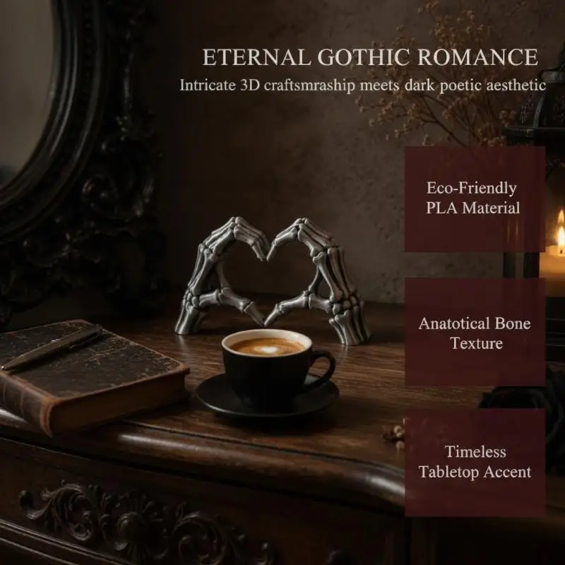 Gothic Skeleton Hands Heart Shape Resin Ornament Love Gesture Desk Statue Halloween Valentine Gift