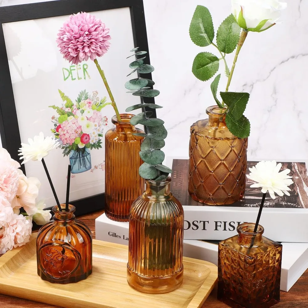 مجموعة مزهرية برعم زجاجي كهرماني مكونة من 30 قطعة - مزهريات زهور صغيرة عتيقة للقطع المركزية والديكورات المنزلية #5