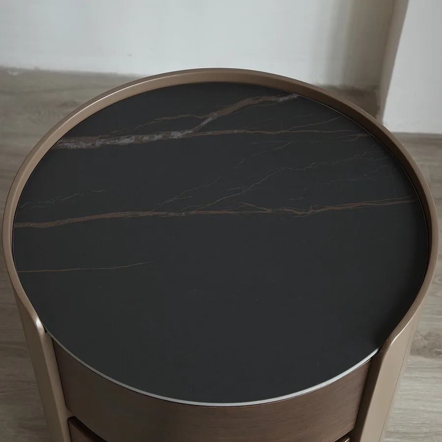 Italian minimalist, simple round paint, bedside table walnut minimalist