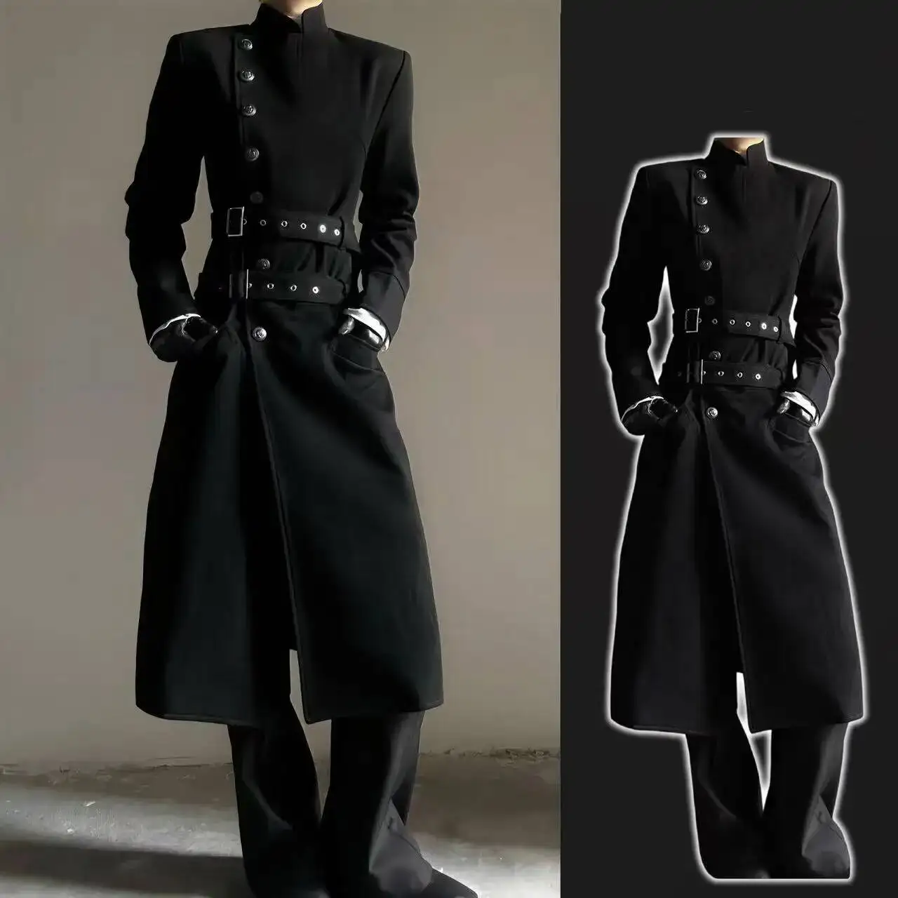 Youthful Sense New Chinese Style Windbreaker Men's Lapel Standing Collar Long Jacket Niche Bisex Spring Aurtumn Slim Coat Male
