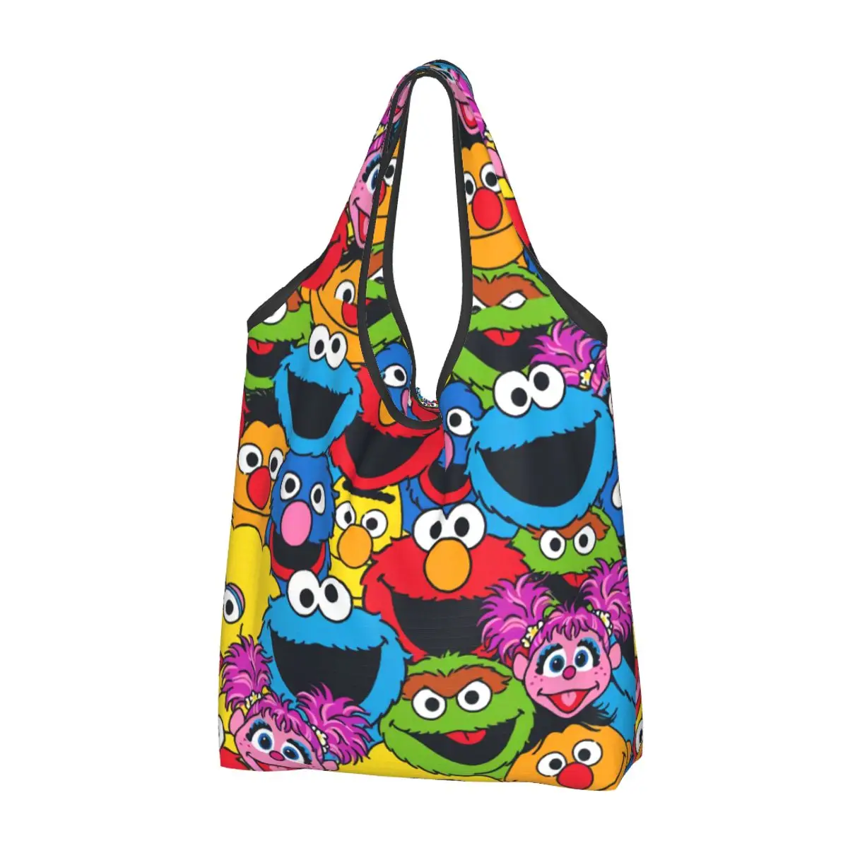 Custom Recycling Sesame Street Cookie Monster Shopping Bag Women Tote Bag Portable Happy Elmo Groceries Shopper Bags