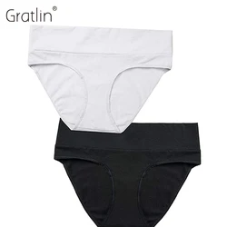 Gratlin 2PCS Low Waist Belly Pregnancy Brief Panties Plus Size Cotton Women's Maternity Underwear Lingerie For Pregnant M-5XL