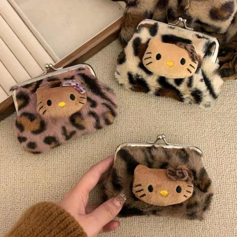 محفظة نقود معدنية لطيفة وطازجة وحلوة كيتي بطبعة الفهد من القطيفة تحمل حقيبة سماعة رأس بلوتوث حقيبة مكياج KT Cat حقيبة تخزين