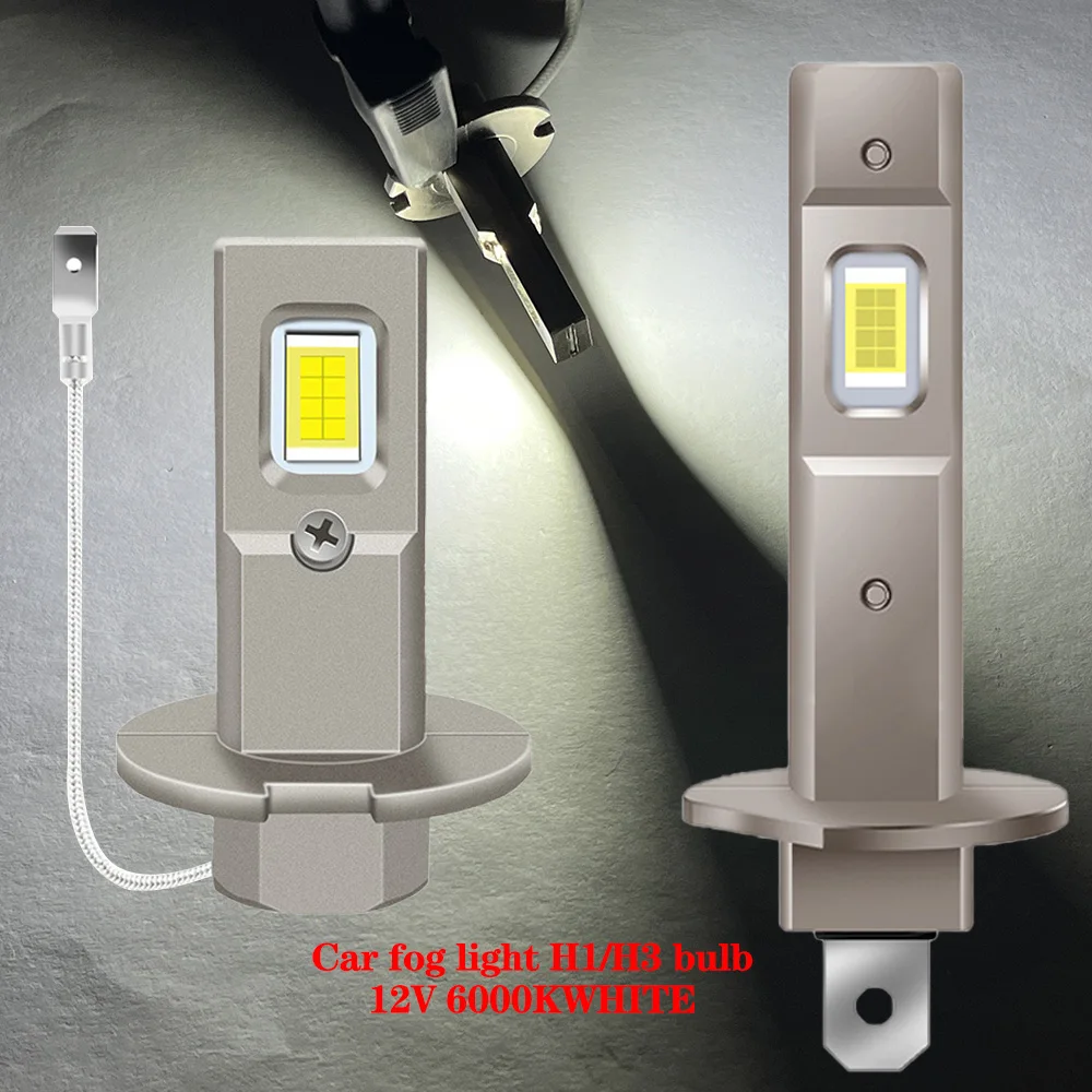 H1 Car Fog Light Integrated Headlight H3 Plug-in Bulb 2 SMD 5730 High Brightness 6000K 360 ° Light Source 12V. 2-Piece Set.
