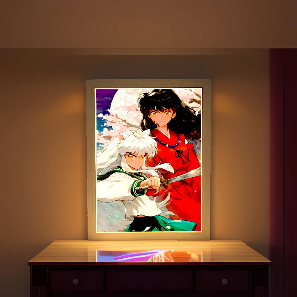 Anime Figure Light Painting Picture Frame Inuyasha Action Figures Led Table Lamps Wall Decor Room Night Lights Gifts Mood Lamp