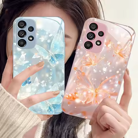 Tempered Glass Phone Case For Samsung Galaxy A50 A50S A30S A20 A30 A51 A71 A31 A70 A03 A03S A04 A04E A21S A22 Hard Back Bumper