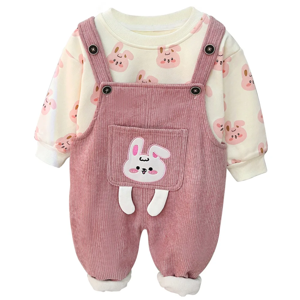 2023 Cute Autumn Winter Baby Boy Clothes Kids 2PCS Clothes Set Long Sleeve Fleece Sweatshirt Cartoon Embroidery Overalls Suit