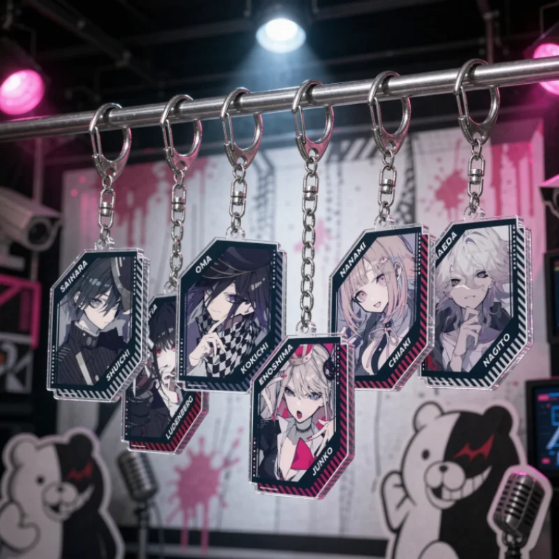 6CM Anime Danganronpa Keychain Aoi Asahina/Byakuya Togami/Junko Enoshima Key Chain Acrylic Model Plate Christmas Gifts