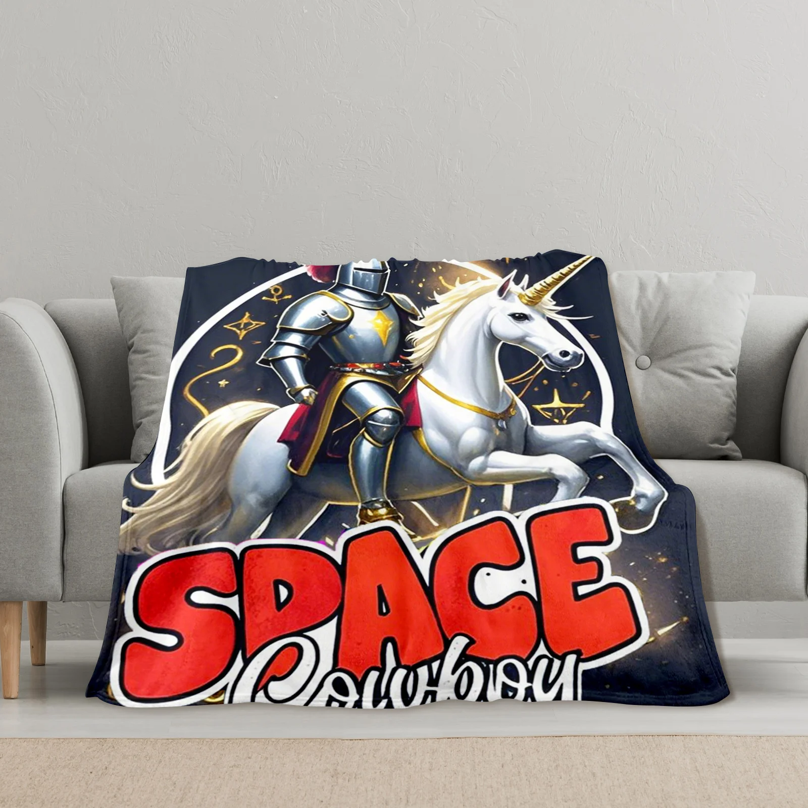 Unicorn Knight Golden Accent Black Background Elegant Throw Blanket For Unique Home Decor And Warmth Comfort
