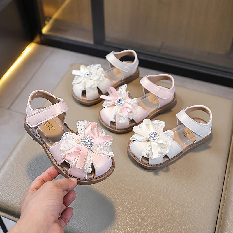 

Baby Sandals for Girl Peep-toe Breathable Bow-knot with Rhinestone Princess Children Fashion Soft 2025 Summer New Girls Sandals
