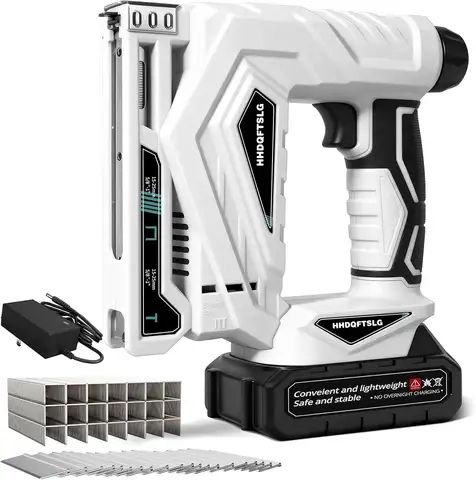 Battery-Powered Brad Nailer and Stapler, 2-in-1 Cordless Nail Gun Combo with 2,000PCS Fasteners, Electric Nail Gun for Upholstery and Home DIY Projects