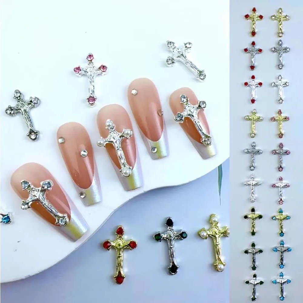 

10Pcs/Pack Luxury Cross Nail Art Charms 3D Alloy Cross Inlaid Diamond Jewelry Shiny Zircon Rhinestone DIY Nail Accessories Parts