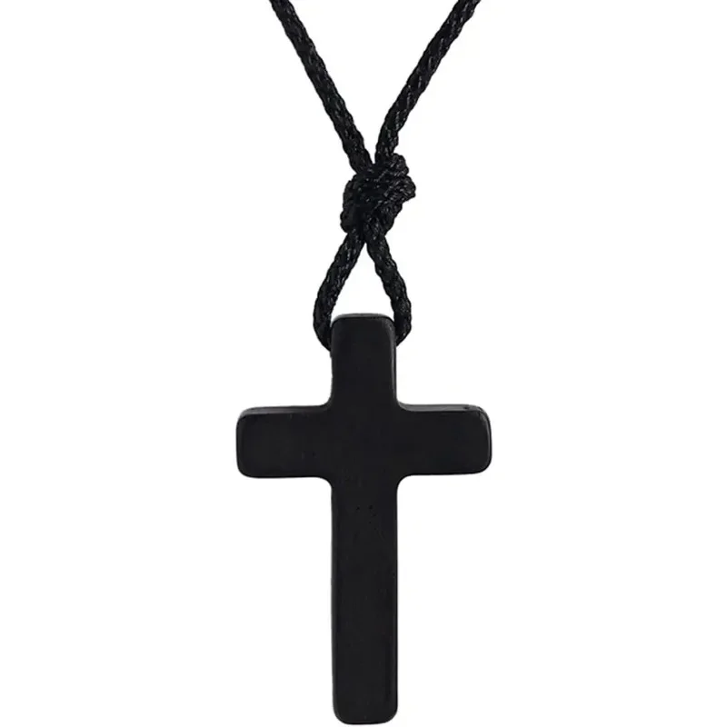 Natural Wooden Cross Pendant Necklaces for Women Men Sandalwood Handcrafted Gift