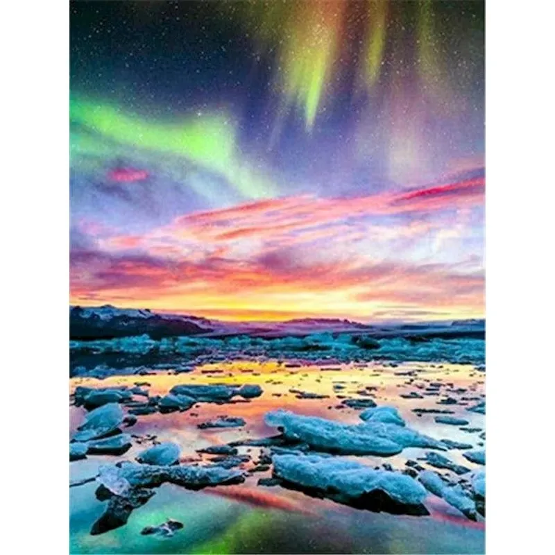 CHENISTORYNO Aurora Landschaft Malen nach Zahlen für Erwachsene DIY Ölbilder nach Zahlen Landschaft Zeichnung auf Leinwand Kits Home Dec