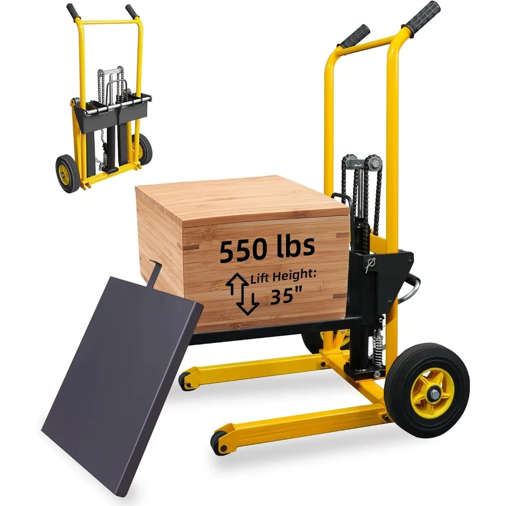 Dolly de elevación de material hidráulico plegable, carro de mesa elevadora de 550 libras, apilador de cabrestante apilador de palés, carretilla elevadora con altura de elevación de 35", Pal