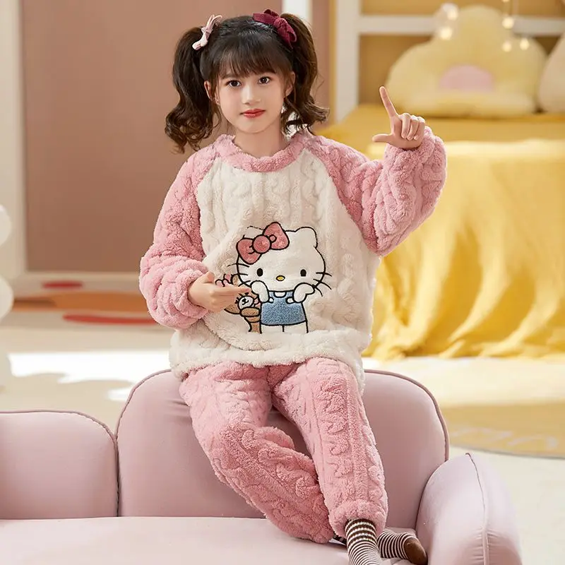 

Hello Kitty Cinnamoroll Kuromi My melody girls' pajamas new winter thickened flannel cute fashionable parent-child home clothes