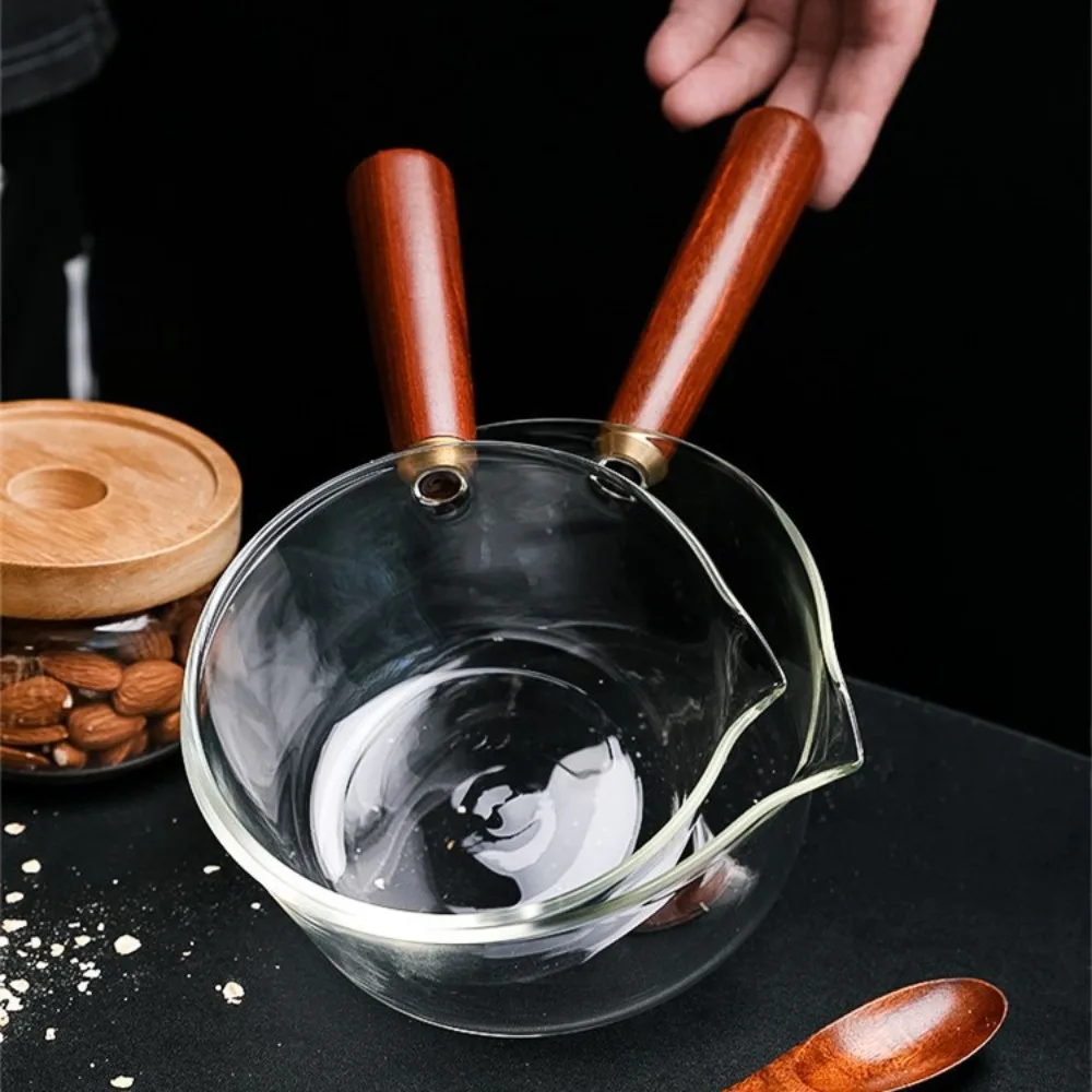 Salad Bowl Wood Handle Glass Milk Pot Transparent Heat-resistant Noodle Pot Mini Heating Cooking Pot Baby Food view 3