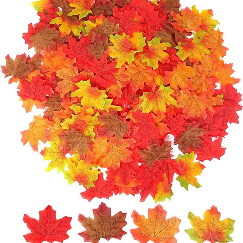50/100/500 Stück Simulierte Ahornblätter Hochzeitsdekoration Kunstblumen Halloween Fotografie Blumenarrangement DIY Gemischtes Ahornblatt-Set – Detail 7