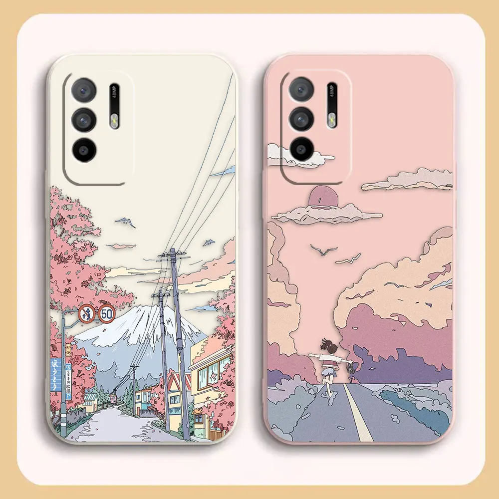 

Case For OPPO A52 A54 A55 A57 A59 A72 A73 A74 A91 A93 A92S A93S A94 A95 A96 A97 4G 5G Case Funda Japanese Country Trail Scenery