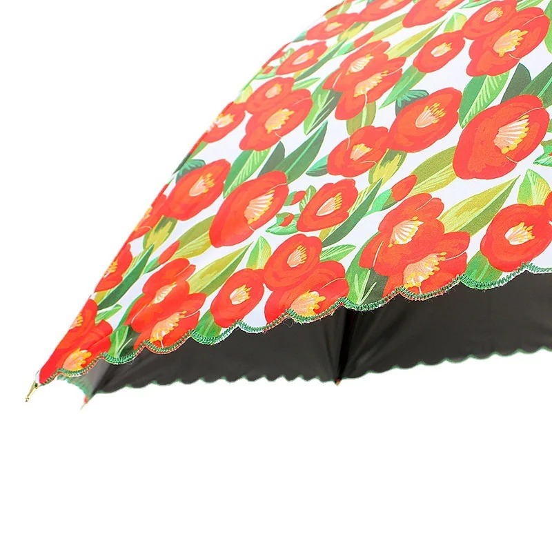 Summer Umbrella Rain Women Elegant Floral Flower Luxury Curved Handle Long Umbrella UV Protection Travel Golf Sun Umbrellas