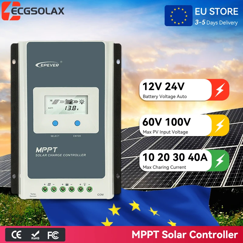 ECGSOLAX 40A 30A 20A 10A MPPT Solar Laadregelaar 12V 24V Batterij Zonnepaneel Regelaar Met LCD Tracer AN-G3 Serie 4210AN-G3 3210AN-G3 Max PV 60V 100V