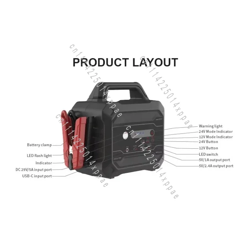 24 Volt Power Bank Jump Starter Booster Cold Starting Pack with 12V for Heavy Tractor