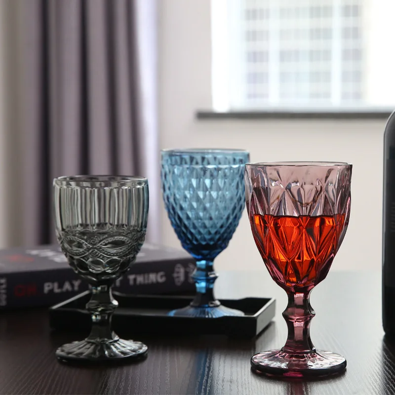 2024 Hot Glass Material Tall Wine Glass Thickened Color European Vintage Wine Champagne Glass Large 300ml Small 240ml