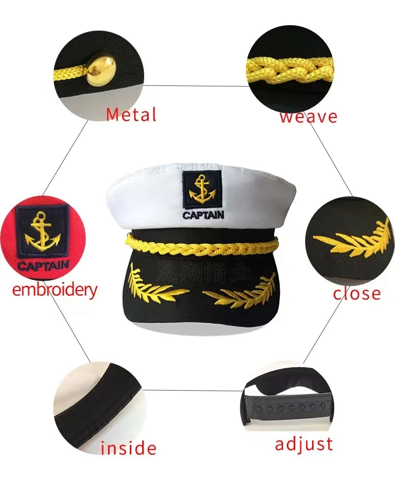 Yacht Captain Cap for Adults Boat Sailor Captain Navy Costume Hat for Halloween - White , Cosplay Party Dress Up