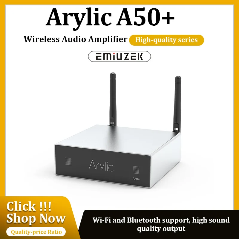 Arylic A50+ Home WiFi and Bluetooth Compatible HiFi Stereo Class D Digital Multi-Room Amplifier with Airplay Equalizer Free App