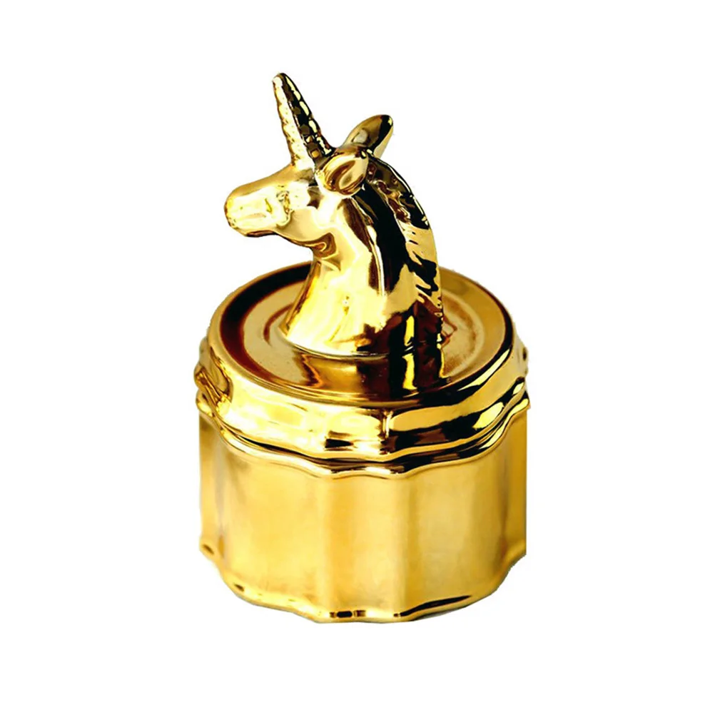 

Керамическая шкатулка-единорог для украшений 13x8 см, золотой держатель для колец, органайзер, подставка для мелочей для женского туалетного столика, спальни, ванной комнаты