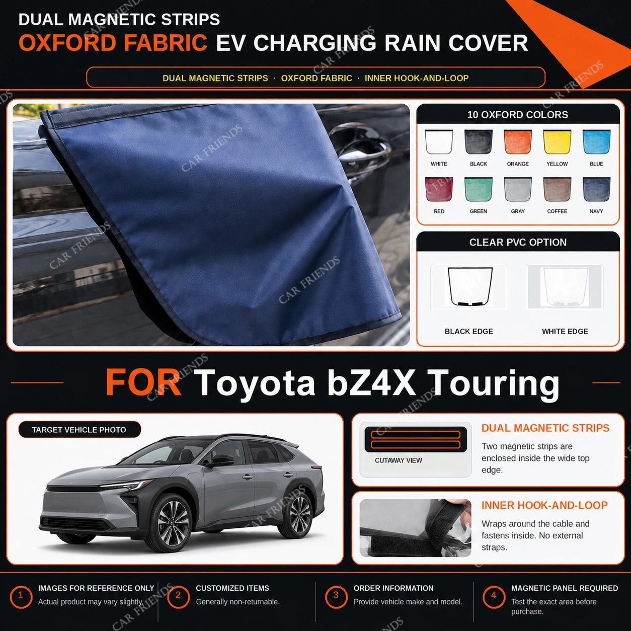 For Toyota bZ4X Touring Oxford Fabric EV Charging Port Rain Cover with Dual Magnetic Strips Water-Repellent Outdoor Charging