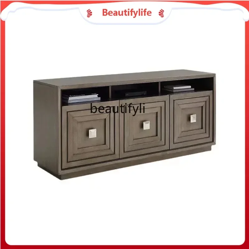 

K185 K185 Solid Wood Living Room TV Floor Cabinet Background Wall Film and Television Cabinet Retro Small Apartment Decoration L