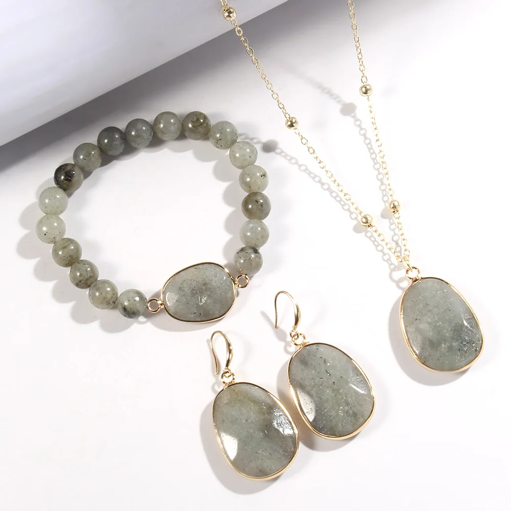 

Spring And Summer Series Jewelry Set Colorful Natural Gemstone Necklace Earrings And Bracelet Set Short Style Choker Jewelry Set
