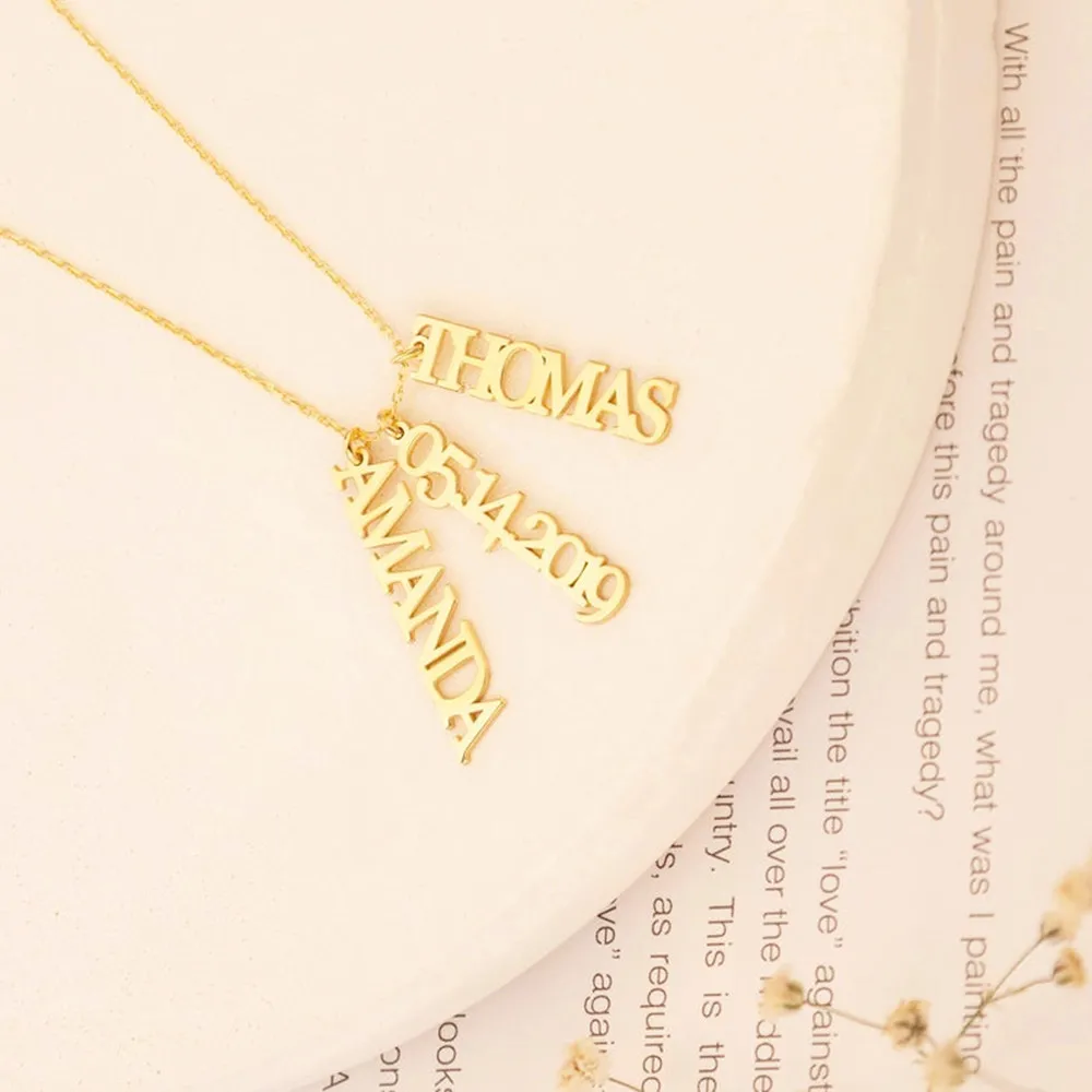 

Персонализированное ожерелье с именной табличкой для женщин, семейные украшения из нержавеющей стали, подвеска с вертикальным именем, подарок на день матери для мамы