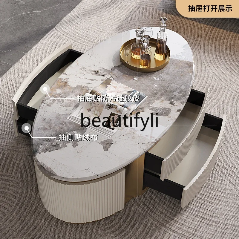 

zx1HLight luxury paint coffee table living room marble Italian modern fashion oval TV cabinet combination