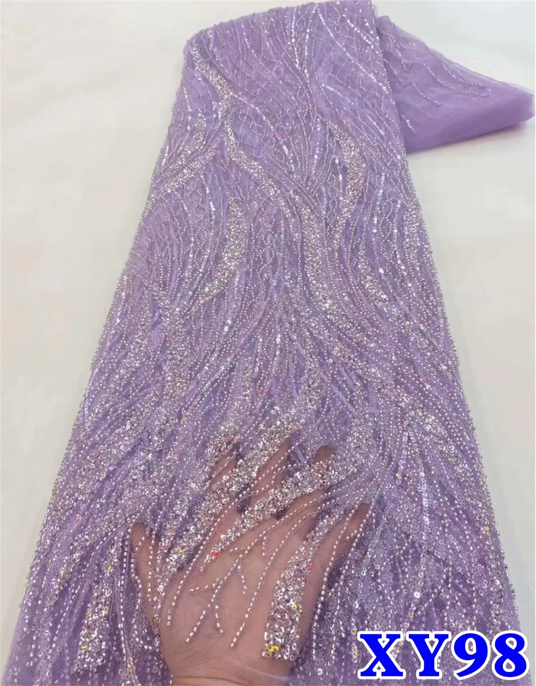 

Luxury Beaded Lace Fabric 2025 African Tulle Lace French Lace Fabric Nigerian Fabric for Party 5Yards