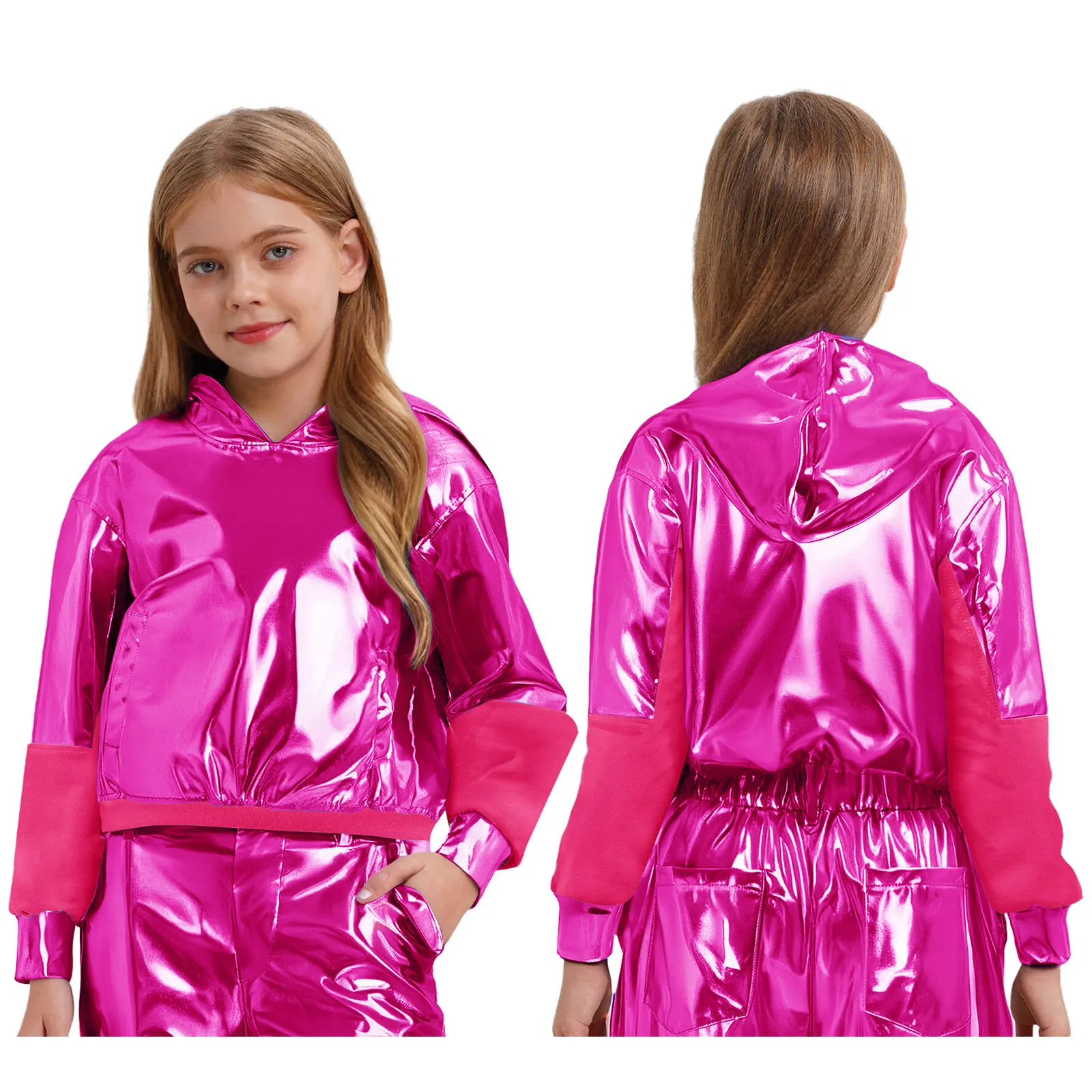 Moletom respirável para performance de dança, moletom metálico brilhante para meninos e meninas para jazz hiphop street disco dance wear