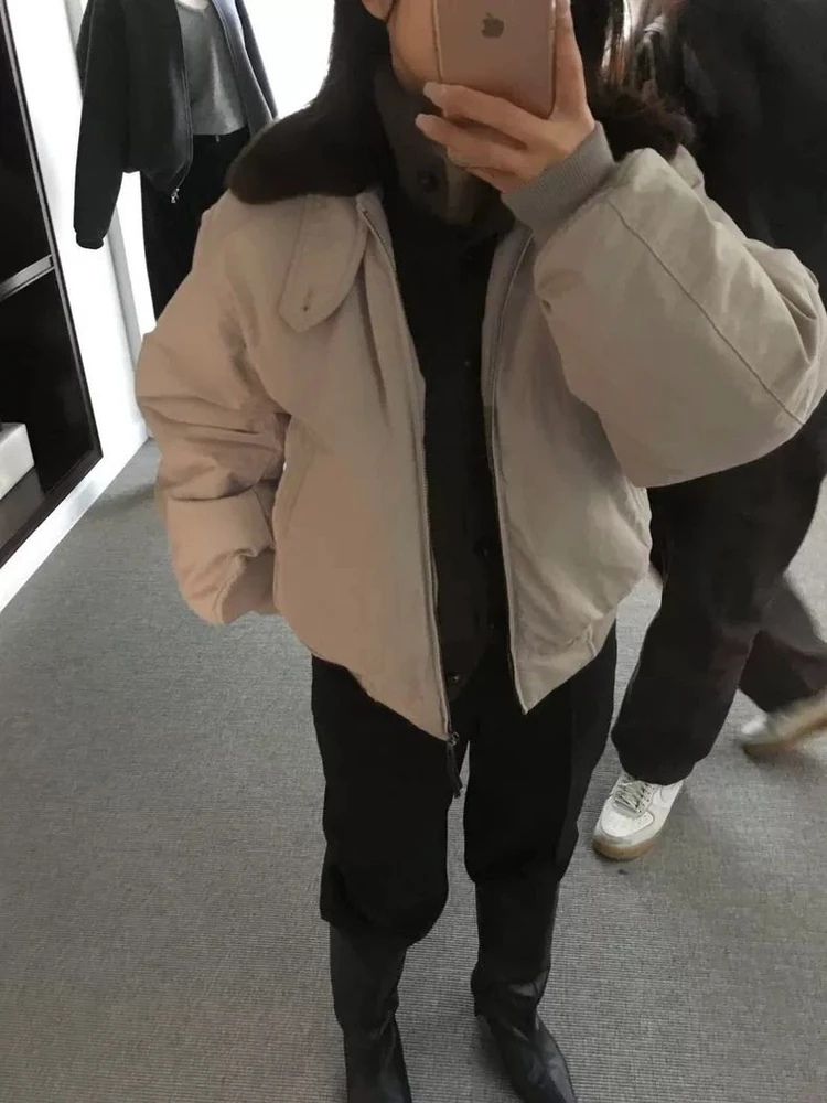 Abrigo Jaet de algodón para mujer con cuello de piel estilo coreano corte holgado invierno cálido cierre de cremallera Color largo Sve