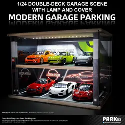 1:24 estacionamento cena carro modelo caixa de armazenamento de brinquedo garagem acrílico transparente dustproof built-in luz caixa de estacionamento coleção presente